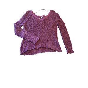 Free People Purple Knubby Textured Knit Sweater Size S Cotton Blend V Neck